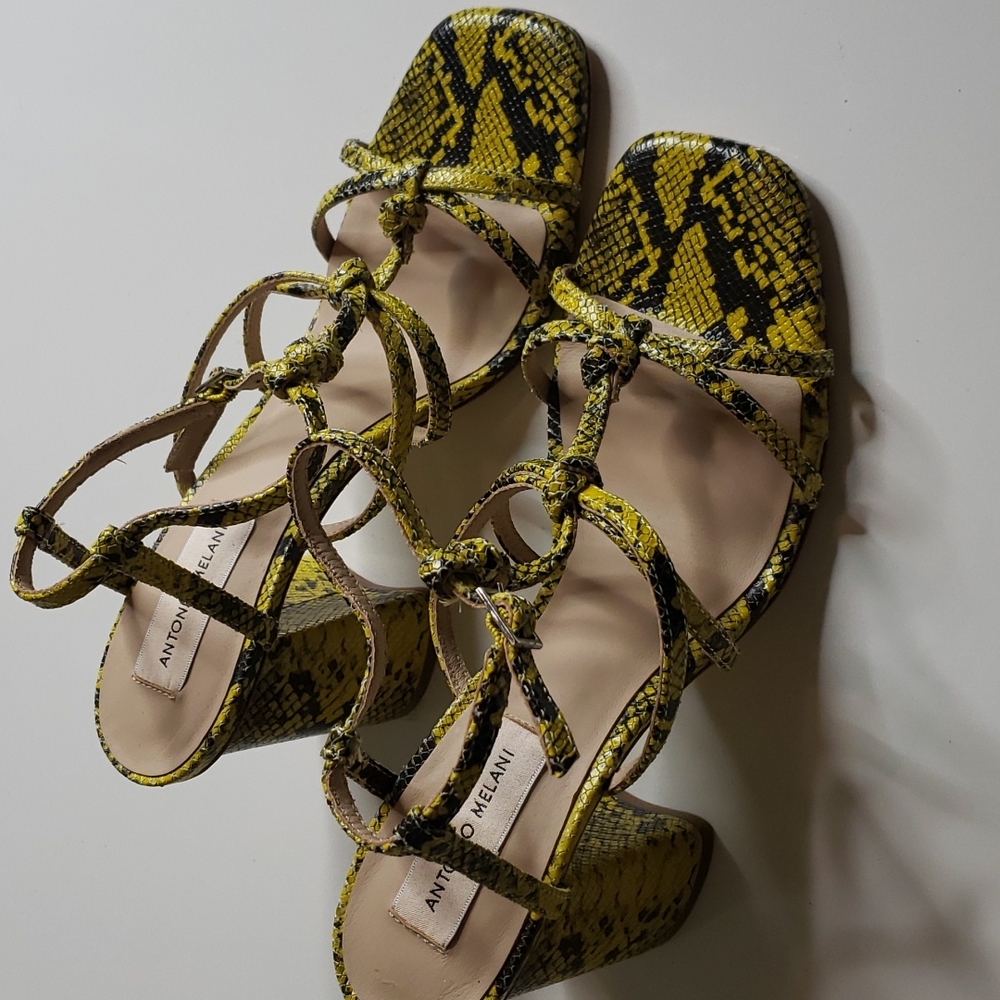 Antonio Melani Neon Yellow Animal Print Heels